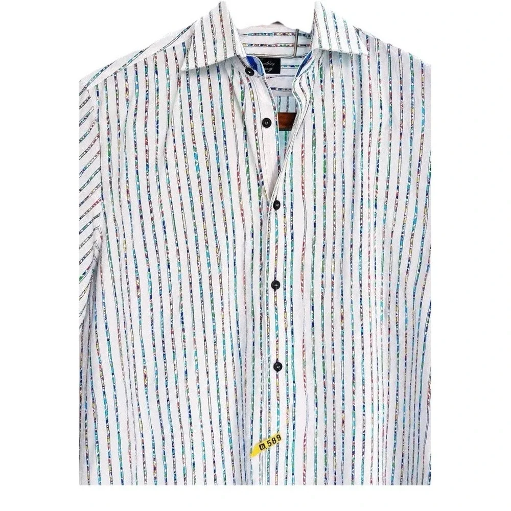 Justin Harvey Shirt Mens XL Long Sleeve Button Unique Flip Cuffs Bussiness Caree - Picture 2 of 13